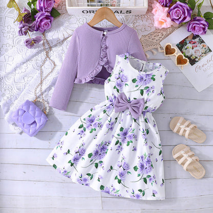 Girls' Colorful Suspender Skirt Solid Color Coat Set (available)