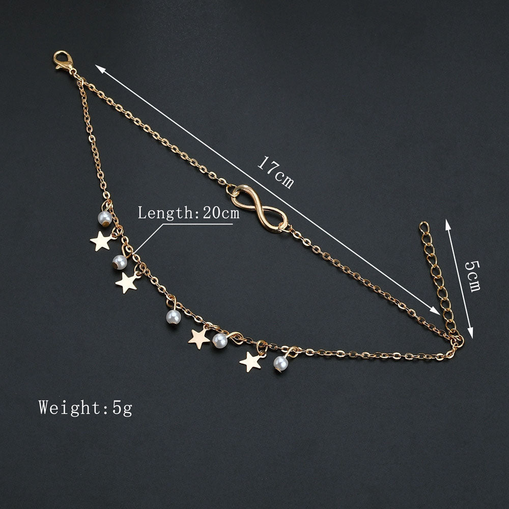 Five-pointed star pearl 8 word anklet