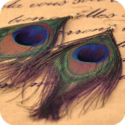 New Fashion Jewelry Earrings For Women Boho Charming Earring Simple Peacock Feather Vintage Luxury Long Dangle Earrings Cut  (Available)