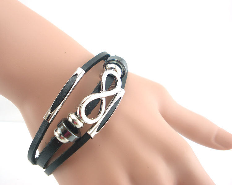 PH18 direct sales Europe and the United States neutral non-mainstream leather retro men's leather bracelet bracelet 8 word unlimited symbol  (Available)