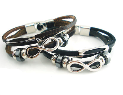 PH18 direct sales Europe and the United States neutral non-mainstream leather retro men's leather bracelet bracelet 8 word unlimited symbol  (Available)