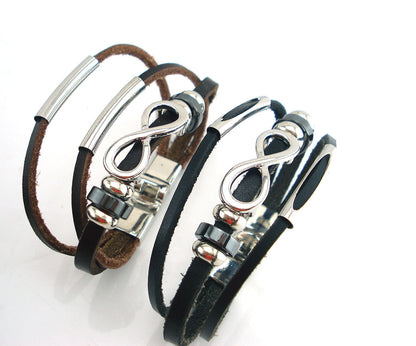 PH18 direct sales Europe and the United States neutral non-mainstream leather retro men's leather bracelet bracelet 8 word unlimited symbol  (Available)