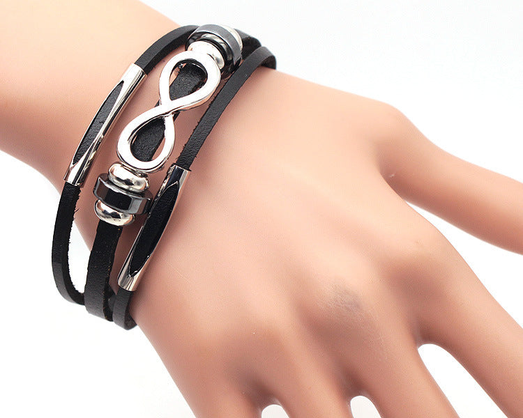 PH18 direct sales Europe and the United States neutral non-mainstream leather retro men's leather bracelet bracelet 8 word unlimited symbol  (Available)