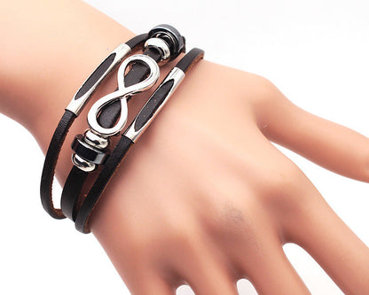 PH18 direct sales Europe and the United States neutral non-mainstream leather retro men's leather bracelet bracelet 8 word unlimited symbol  (Available)
