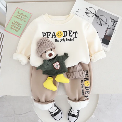 Boys' Winter Plush Thickened Sweater Two Piece Set baby clothes