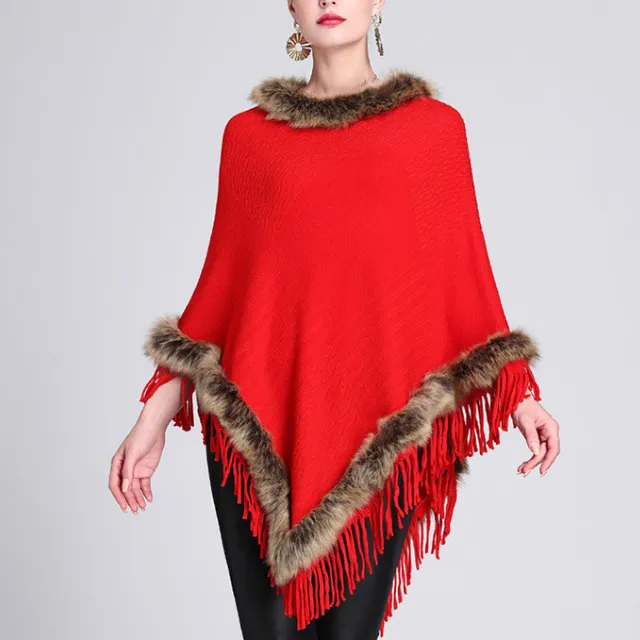 Womens Fashion Winter Pullover Tassel Top With Fur Collar