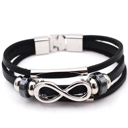 PH18 direct sales Europe and the United States neutral non-mainstream leather retro men's leather bracelet bracelet 8 word unlimited symbol  (Available)