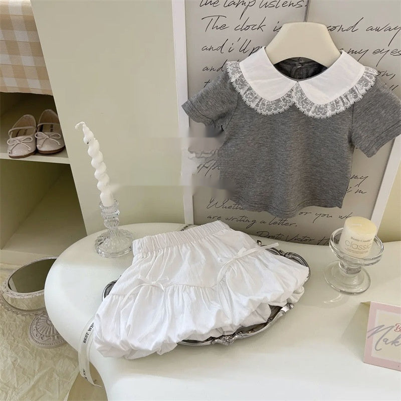 Children's Bow Knitted Vest Top Bud Skirt Two-piece Set