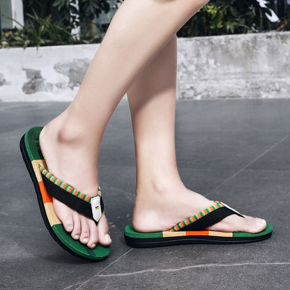 Men Slides Cloth Tape Woven Color Matching Stripe Wear-resistant Slippers Size 39-45