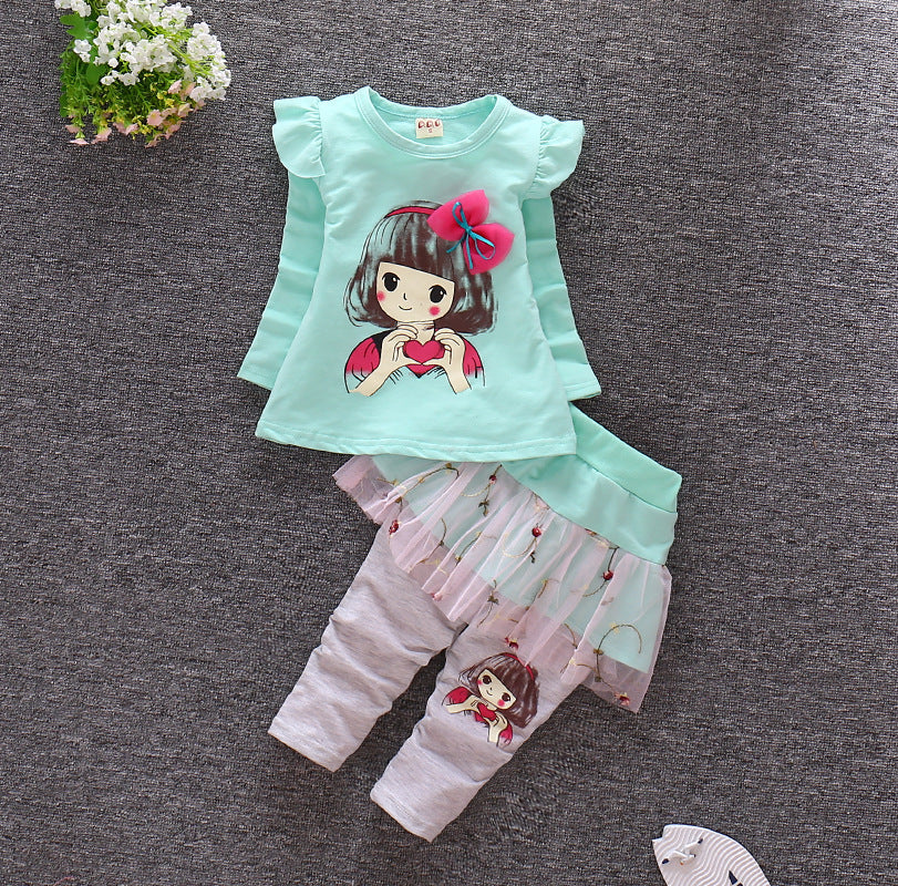 Long Sleeve Toddler Stitching Skirt Pants Set  (Available)