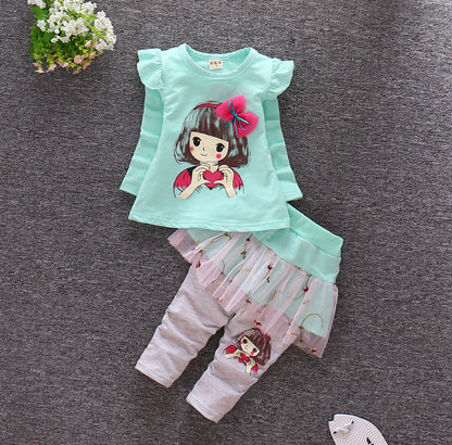 Long Sleeve Toddler Stitching Skirt Pants Set  (Available)