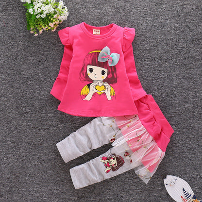 Long Sleeve Toddler Stitching Skirt Pants Set  (Available)