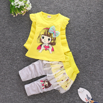 Long Sleeve Toddler Stitching Skirt Pants Set  (Available)