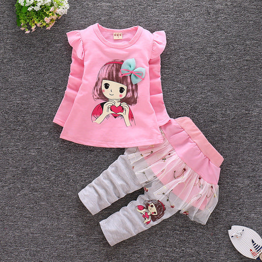 Long Sleeve Toddler Stitching Skirt Pants Set  (Available)
