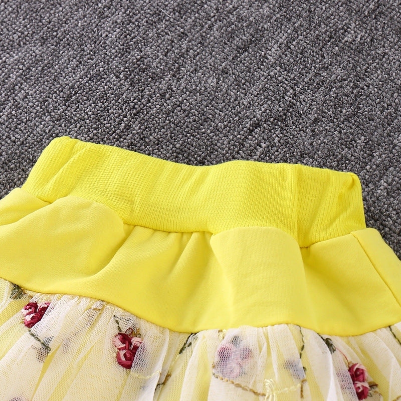 Long Sleeve Toddler Stitching Skirt Pants Set  (Available)