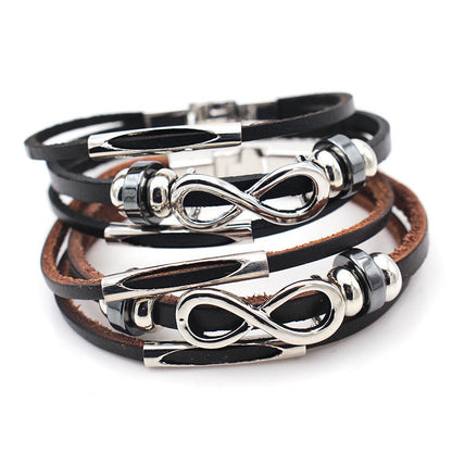 PH18 direct sales Europe and the United States neutral non-mainstream leather retro men's leather bracelet bracelet 8 word unlimited symbol  (Available)
