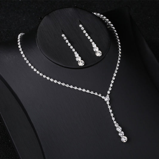 Silver Water Drop Necklace Earrings Two-piece Set Combination  (Available)