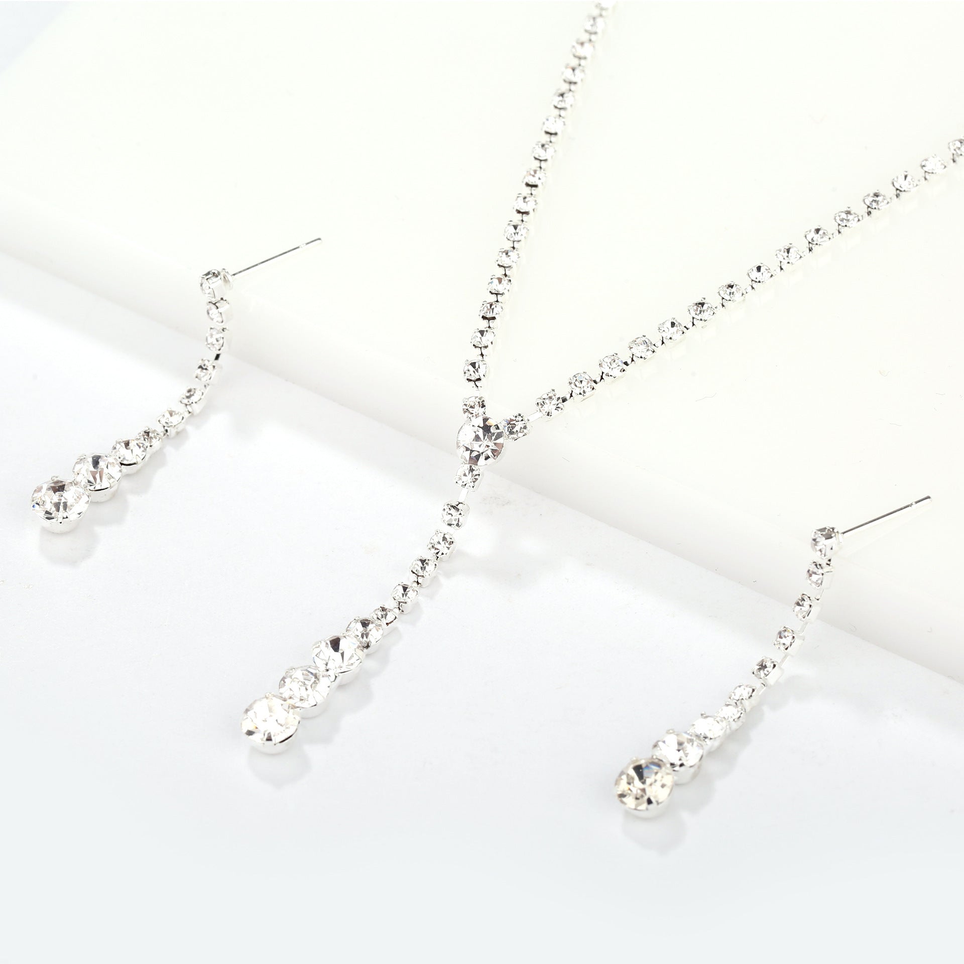 Silver Water Drop Necklace Earrings Two-piece Set Combination  (Available)