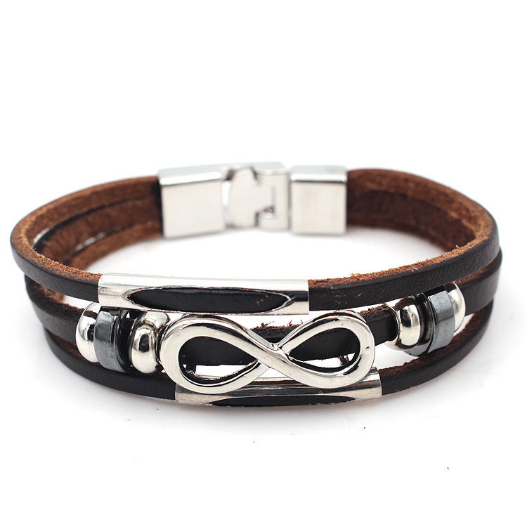 PH18 direct sales Europe and the United States neutral non-mainstream leather retro men's leather bracelet bracelet 8 word unlimited symbol  (Available)
