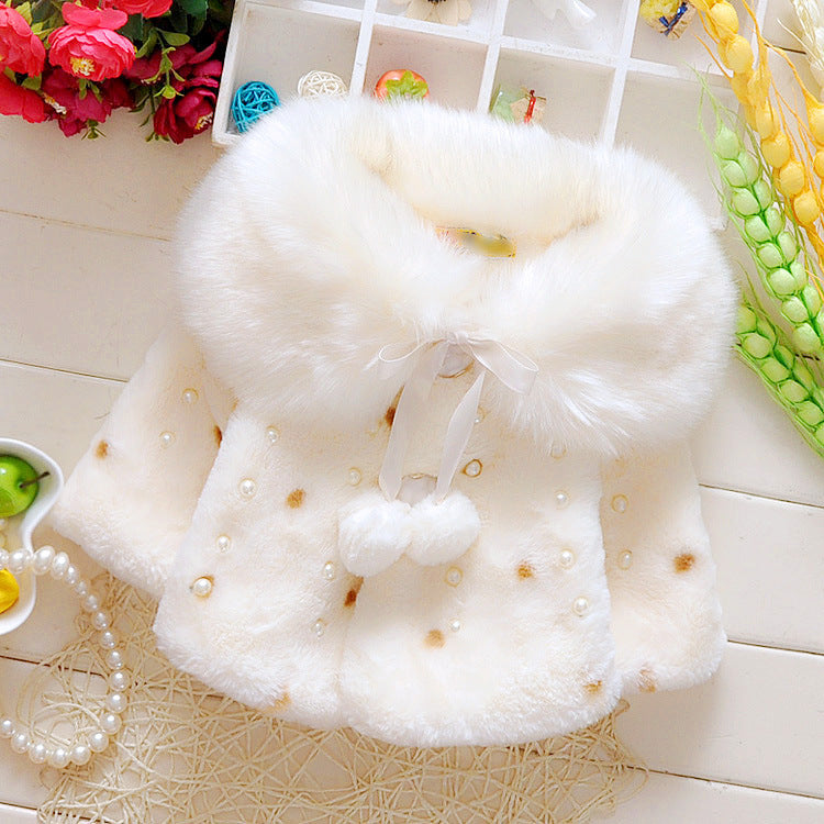 New Baby Girl Winter Coat Cloak Fur Collar Warm Thick Velvet Children's Clothes Kids (Available)