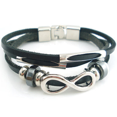 PH18 direct sales Europe and the United States neutral non-mainstream leather retro men's leather bracelet bracelet 8 word unlimited symbol  (Available)
