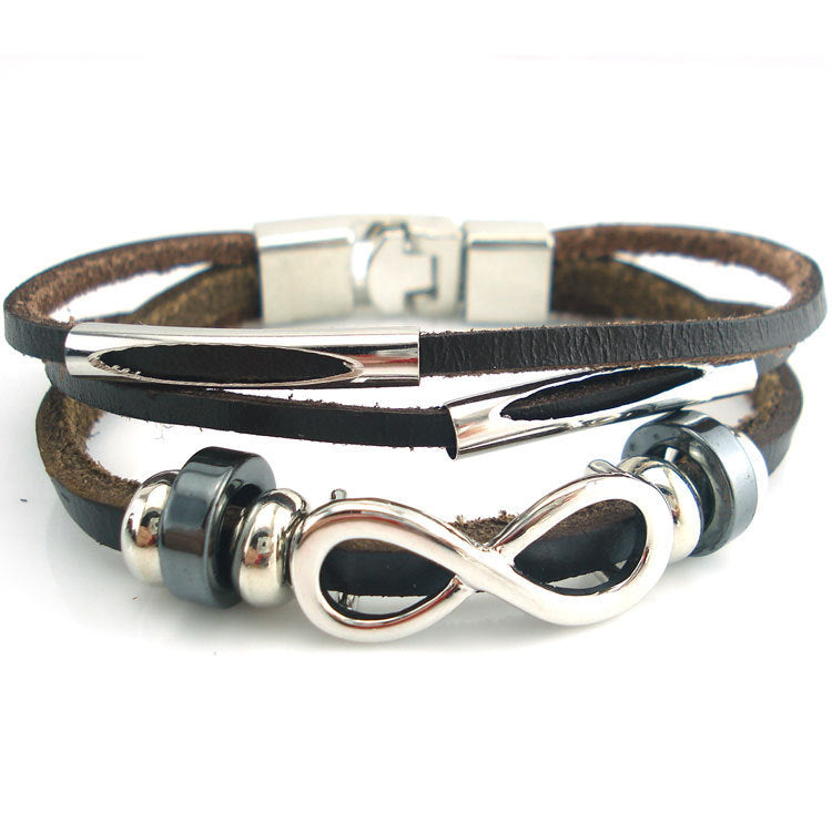 PH18 direct sales Europe and the United States neutral non-mainstream leather retro men's leather bracelet bracelet 8 word unlimited symbol  (Available)
