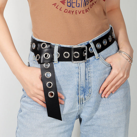 Men And Women Fashion Hollow Belt Personality Punk Style PU Soft Belt Jeans Hip Hop Accessories  (Available)