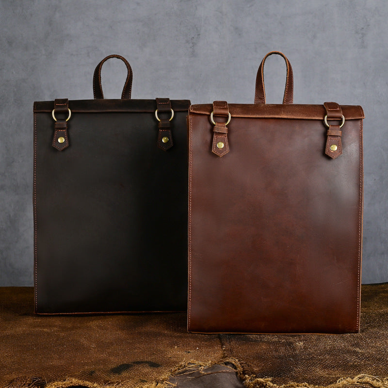 Crazy Horse Leather Men's Vintage Backpack Large Capacity