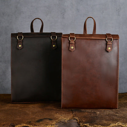 Crazy Horse Leather Men's Vintage Backpack Large Capacity