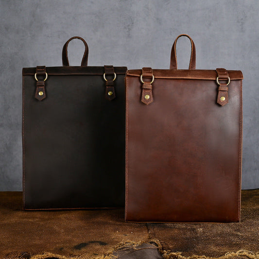 Crazy Horse Leather Men's Vintage Backpack Large Capacity