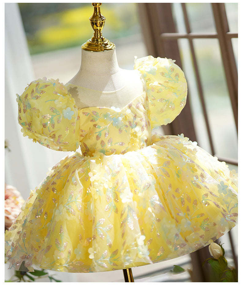 Yellow Puffy Gauze Princess Dress Children's Birthday Catwalk Performance Piano Performance