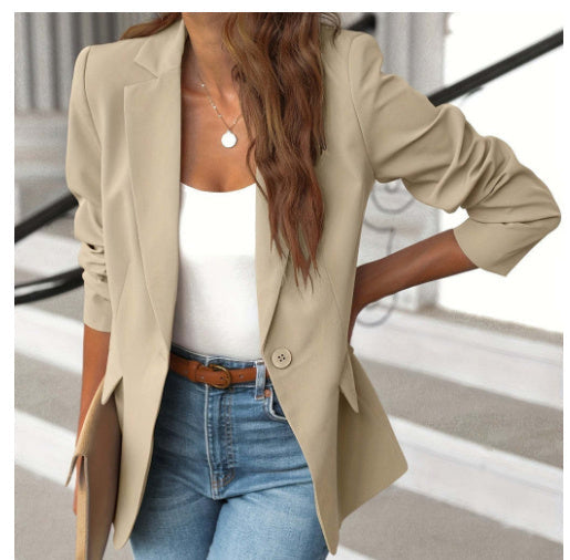 Ins Lapel Button Jacket Fashion Commuter Casual Suit Jacket Women's Long-sleeved Tops Outwear Clothing (Available)