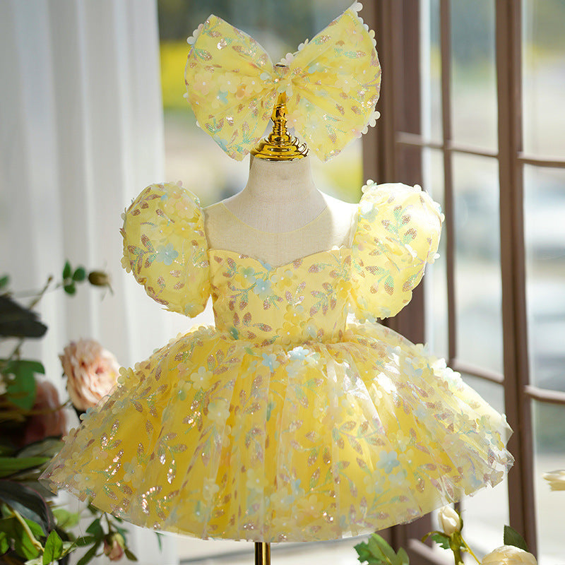 Yellow Puffy Gauze Princess Dress Children's Birthday Catwalk Performance Piano Performance