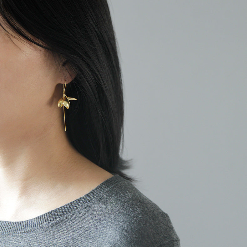 Gold Silver Earring Fashion Jewelry Elegant Magnolia Flower Dangle Earrings For Women Gifts  (Available)