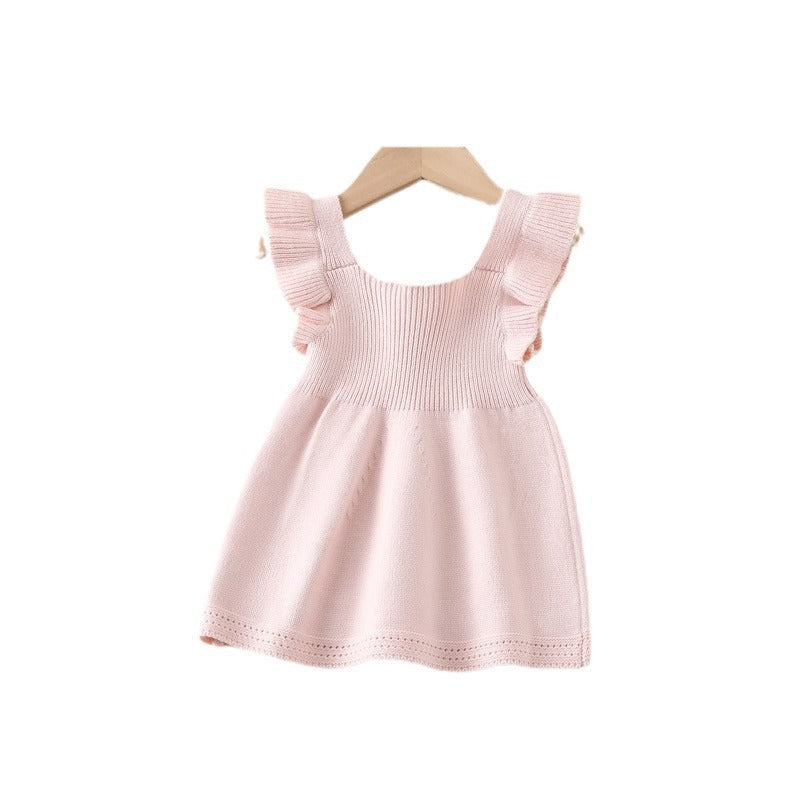 Girls' Stringy Selvedge Dress Flounced Sleeve Knitted Vest