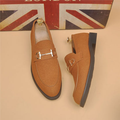 Leather Shoes Men's Casual Suede Shoes Fashion Korean Style Pointed Toe