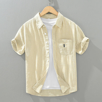 Solid Color Cotton And Linen Casual Fashion Short Sleeve Shirt