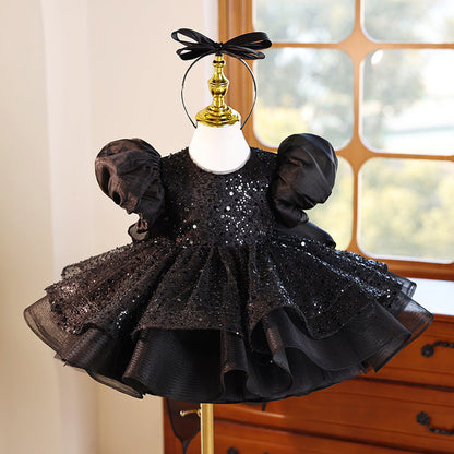 Girls' Fashion Personality French Puff Sleeve Dress