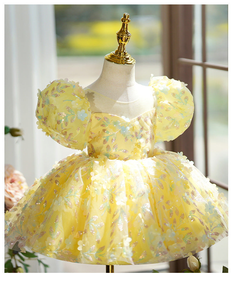 Yellow Puffy Gauze Princess Dress Children's Birthday Catwalk Performance Piano Performance