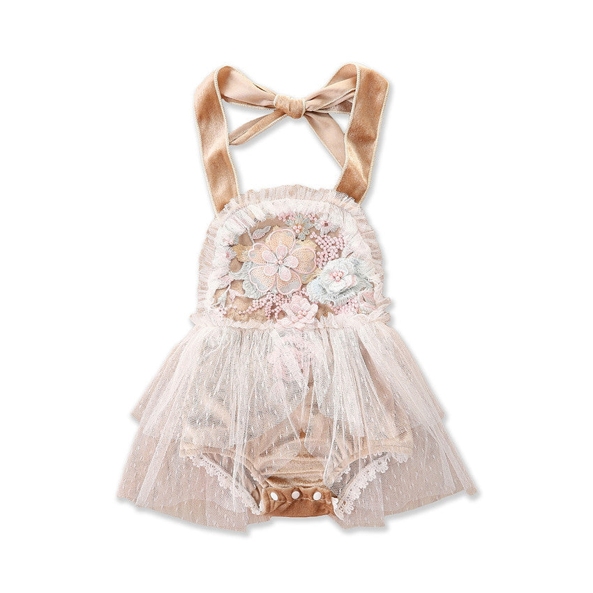 Newborn Clothing Sweet Romper Summer Baby Girl Embroidered Mesh Bodysuit