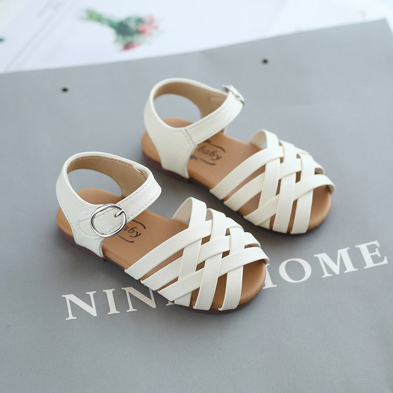 Kids Buckle Toe Soft Sole Woven Sandals[available]