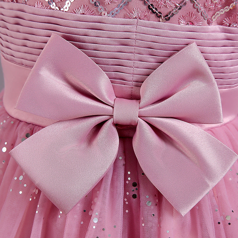 Girls' Fashion Sequin Bow Mesh Dress