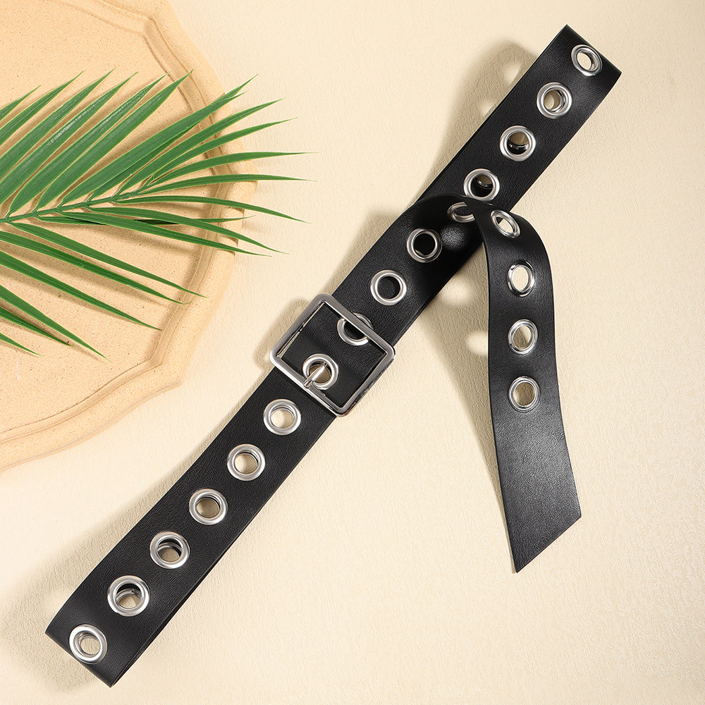 Men And Women Fashion Hollow Belt Personality Punk Style PU Soft Belt Jeans Hip Hop Accessories  (Available)