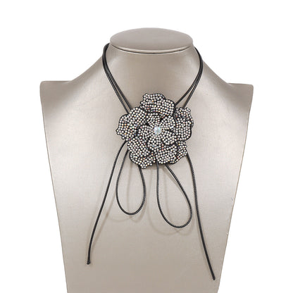 Vintage Full Diamond Chocker Camellia Necklace Wax Line Lace-up Bracelet  (Available)