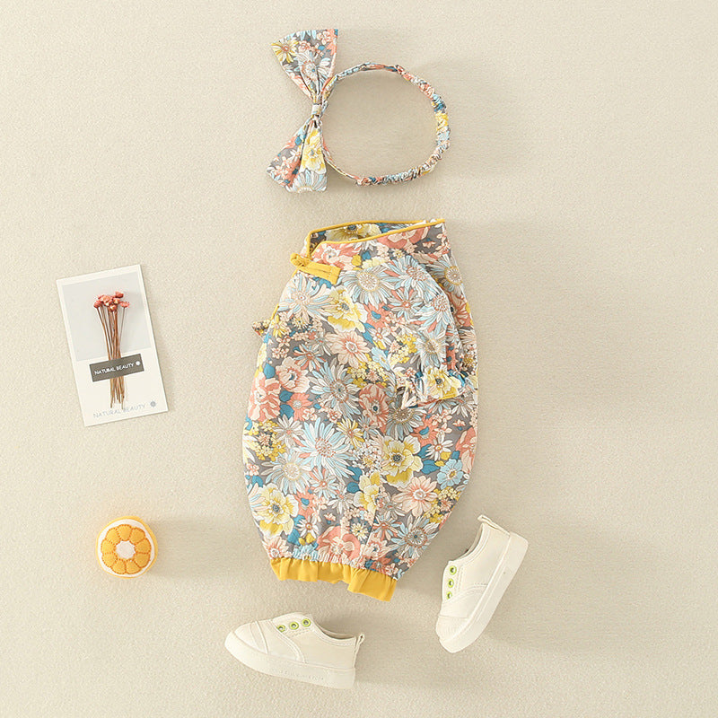 Infant Cheongsam Short-sleeved Jumpsuit Summer Dress New Baby Girl Ethnic Style Floral