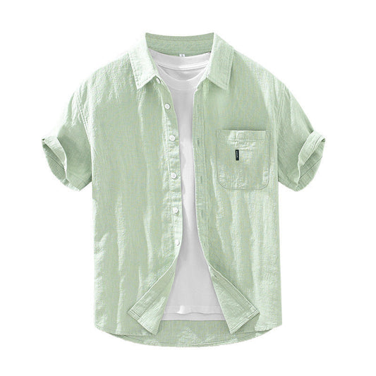 Solid Color Cotton And Linen Casual Fashion Short Sleeve Shirt