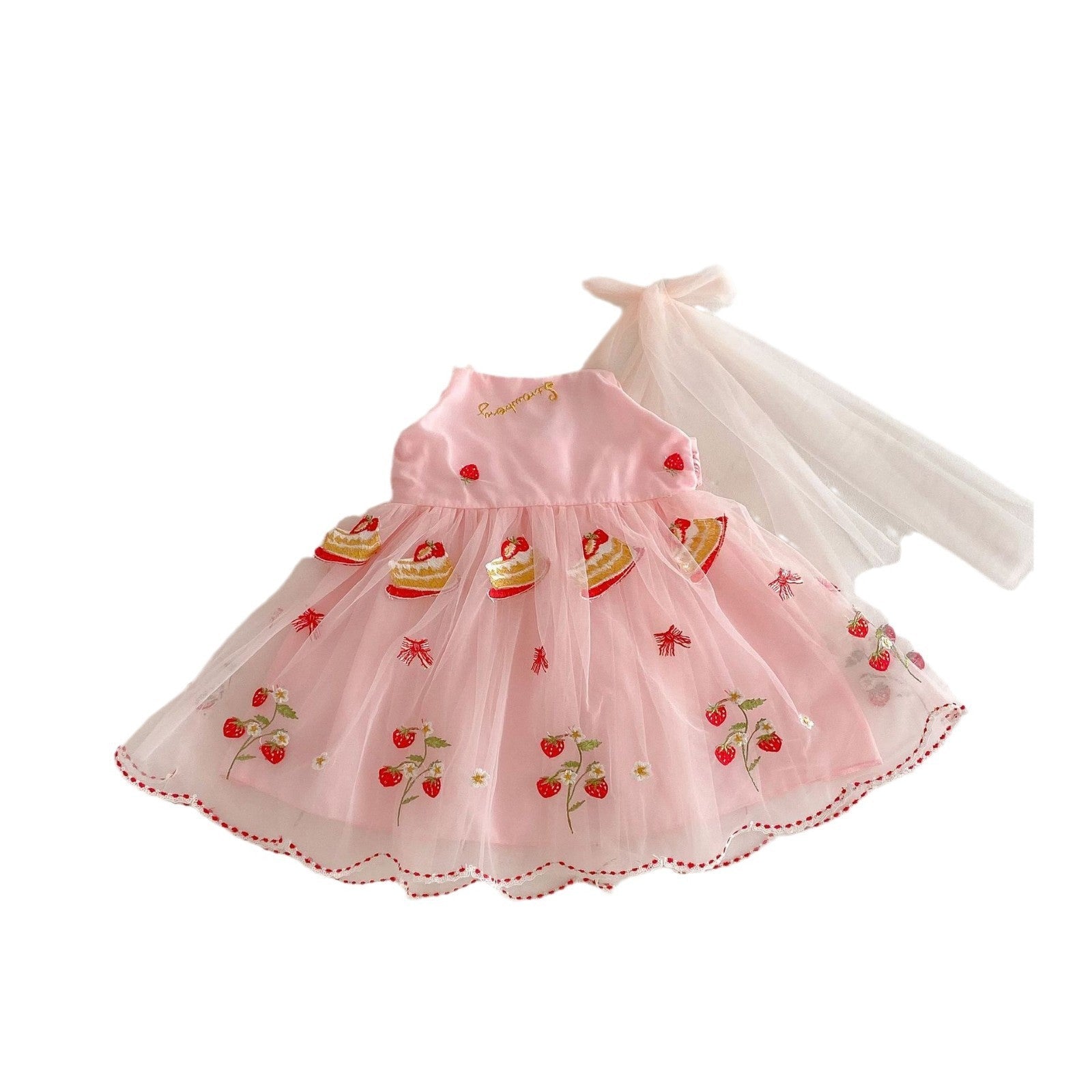 Girls' Sleeveless Lace Embroidery Mesh Princess Dress