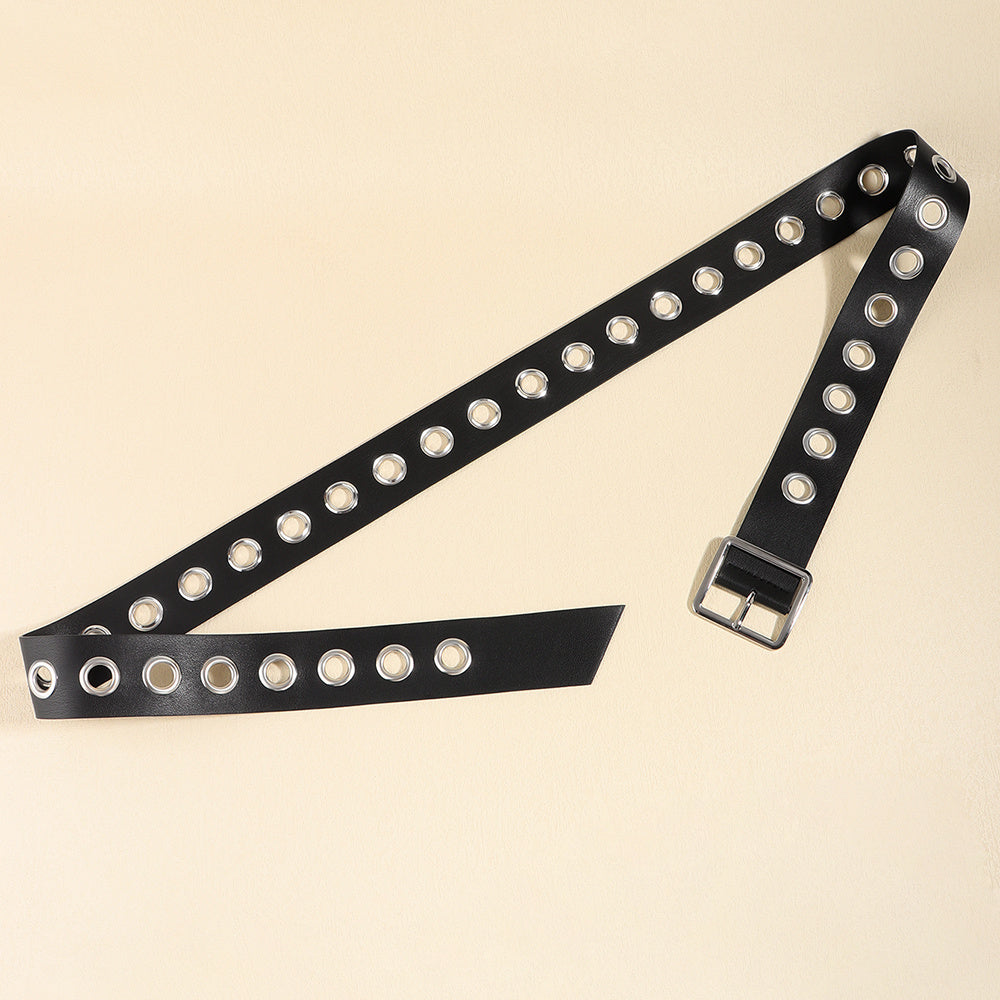 Men And Women Fashion Hollow Belt Personality Punk Style PU Soft Belt Jeans Hip Hop Accessories  (Available)