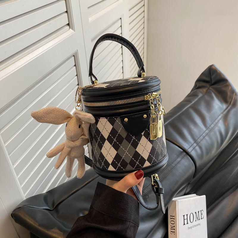 Textured Rhombus Portable Bucket Bag Cylindrical