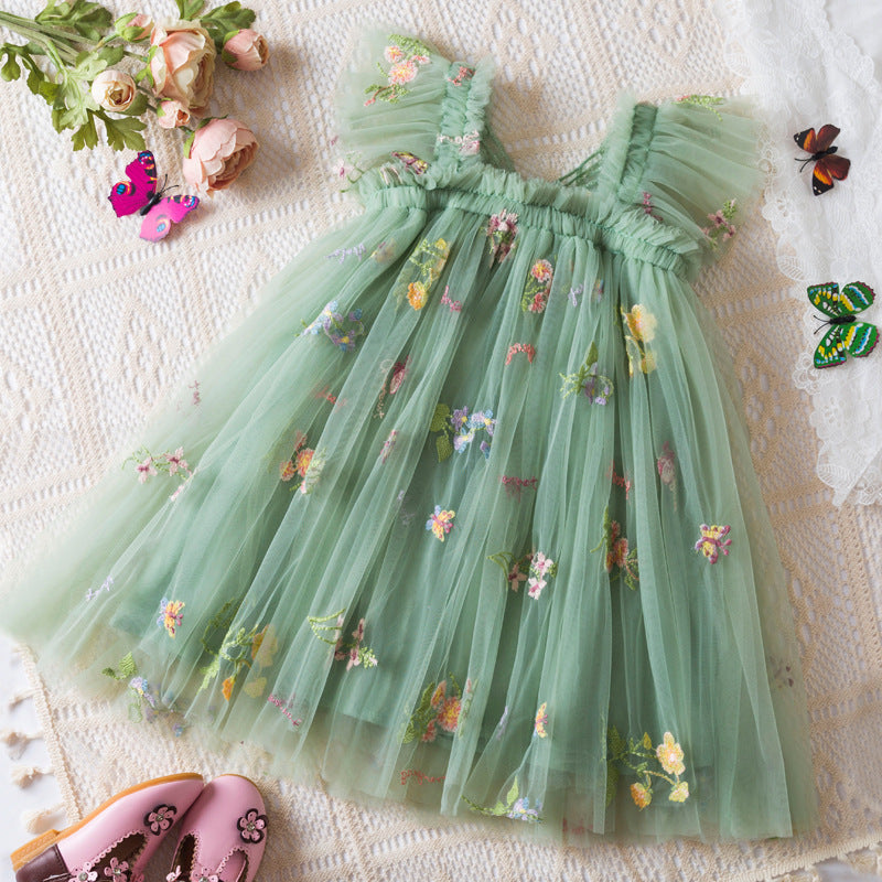 Korean Flower Embroidery Girls' Chiffon Skirt (Available)